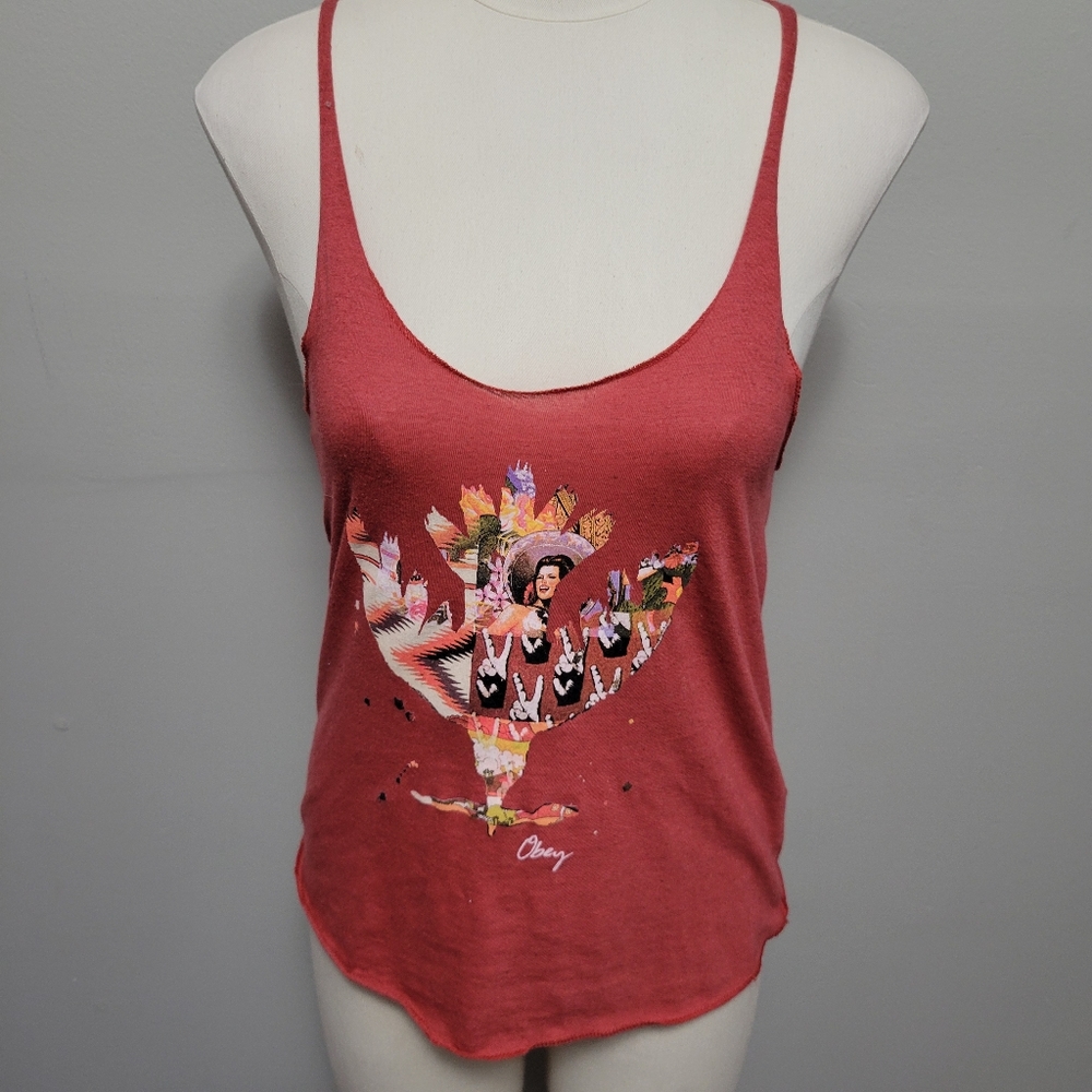 Obey Thunderbird clay orange track racerback tank size xs